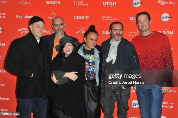 Jonathan Ames, Jim Wilson Lynne Ramsay, Rosa Attab, Joaquin Phoenix, and Trevor Groth attend the "You Were Never Really Here" Premiere during the...