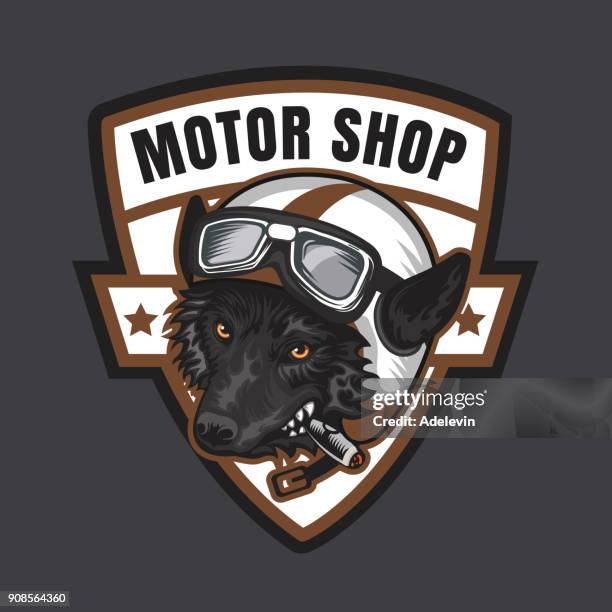 biker moto emblem - wolf head stock illustrations