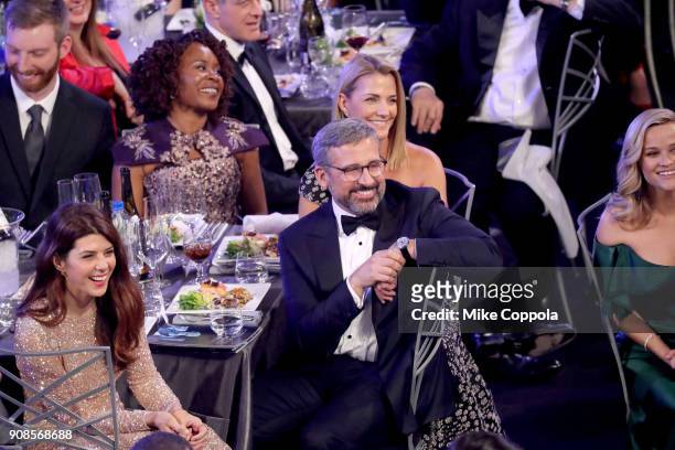 Actors Marisa Tomei, Steve Carell, Nancy Carell, and Reese Witherspoon during the 24th Annual Screen Actors Guild Awards at The Shrine Auditorium on...