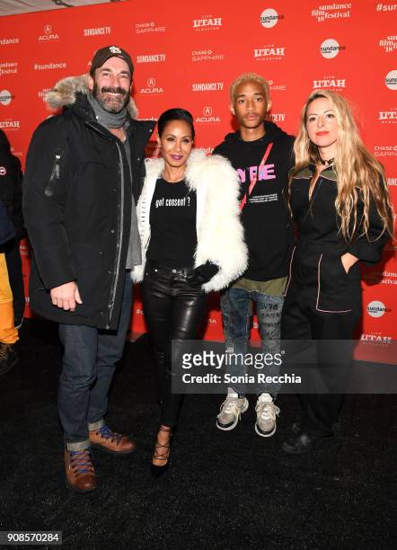 Actors Jon Hamm, Jaden Smith, Jada Pinkett Smith, and director Crystal Moselle attend the "Skate Kitchen" Premiere during 2018 Sundance Film Festival...