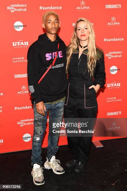 Actor Jaden Smith and director Crystal Moselle attend the "Skate Kitchen" Premiere during 2018 Sundance Film Festival at Park City Library on January...