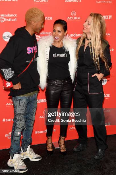 Jaden Smith, Jada Pinkett Smith, and director Crystal Moselle attend the "Skate Kitchen" Premiere during 2018 Sundance Film Festival at Park City...