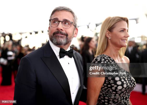 Actors Steve Carell and Nancy Carell attend the 24th Annual Screen Actors Guild Awards at The Shrine Auditorium on January 21, 2018 in Los Angeles,...