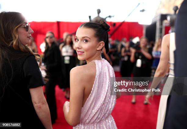 Actor Millie Bobby Brown attends the 24th Annual Screen Actors Guild Awards at The Shrine Auditorium on January 21, 2018 in Los Angeles, California....