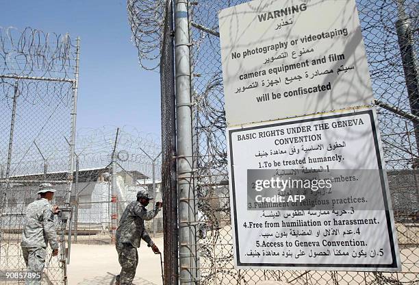 Gate is opened leading into Camp Bucca prison on the outskirts of the southern city of Basra, 550 kms from Baghdad, on September 16, 2009. The US-run...