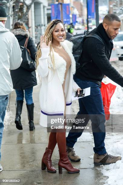 Actress Meagan Good and DeVon Franklin walk in Park City on January 21, 2018 in Park City, Utah.