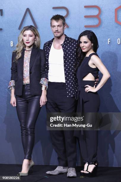 Actors Dichen Lachman, Joel Kinnaman and Martha Higareda attend the press conference for NETFLIX's 'Altered Carbon' on January 22, 2018 in Seoul,...