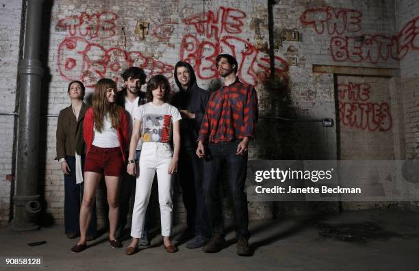 Band portrait of Brooklyn-based music group Dirty Projectors, Brooklyn, New York, June 2009. Pictured are, from left, Haley Dekle, Amber Coffman, Nat...