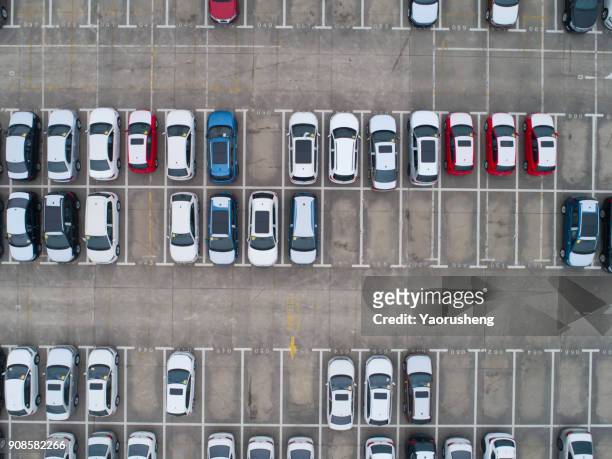 aerial view new cars lined up in the port for import and export. - used car selling stock pictures, royalty-free photos & images