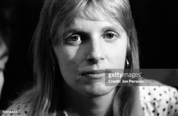 Linda McCartney of Wings poses backstage at Falkoner Theatre in Copenhagen on March 20th, 1976 in Denmark.