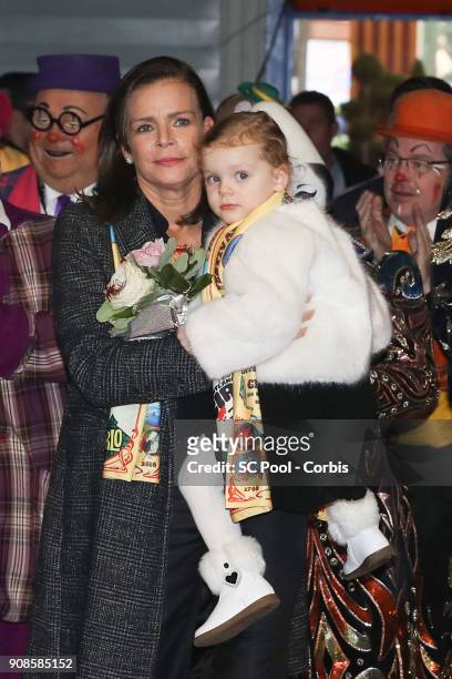 Princess Stephanie of Monaco and Princess Gabriella of Monaco attend the 42nd International Circus festival in Monte Carlo on January 21, 2018 in...