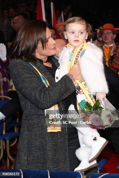 Princess Stephanie of Monaco and Princess Gabriella of Monaco attend the 42nd International Circus festival in Monte Carlo on January 21, 2018 in...