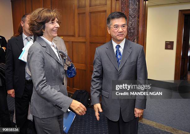 French Minister of State for Foreign Trade Anne-Marie Idrac meets with US Commerce Secretary Gary Locke September 16, 2009 in the Diplomatic...