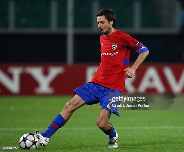 Deividas Semberas of Moscow plays the ball during the UEFA Champions League Group B match between VfL Wolfsburg and CSKA Moscow at Volkswagen Arena...