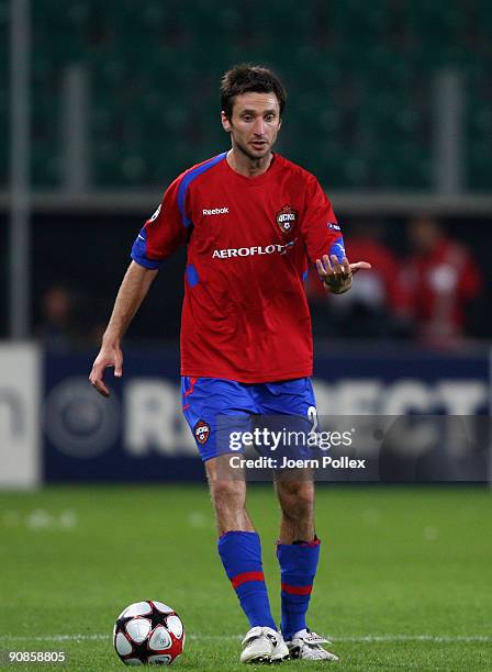 Deividas Semberas of Moscow plays the ball during the UEFA Champions League Group B match between VfL Wolfsburg and CSKA Moscow at Volkswagen Arena...