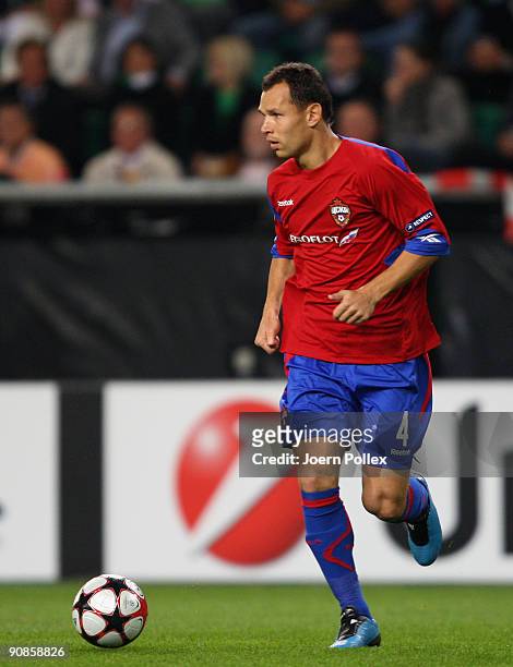 Sergey Ignashevich of Moscow plays the ball during the UEFA Champions League Group B match between VfL Wolfsburg and CSKA Moscow at Volkswagen Arena...