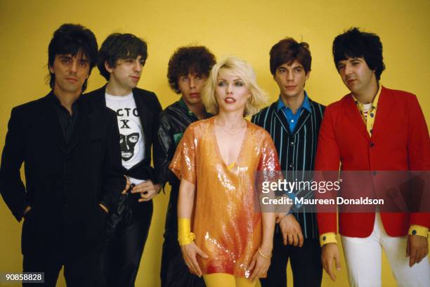 American punk rock band Blondie, 1979. From left to right, guitarist Frank Infante, guitarist Chris Stein, bass player Nigel Harrison, singer Debbie...
