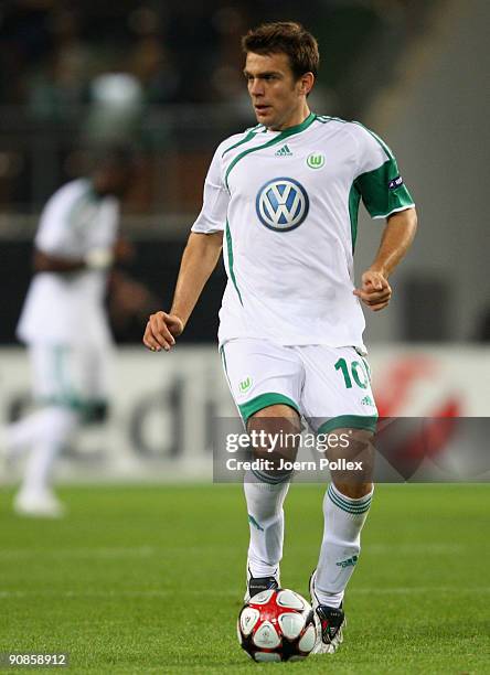 Zvjezdan Misimovic of Wolfsburg plays the ball during the UEFA Champions League Group B match between VfL Wolfsburg and CSKA Moscow at Volkswagen...