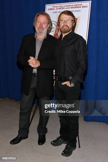 Musicians Benny Andersson and Bjsrn Ulvaeus attend a photo call for "Kristina" at The New 42nd Street Studios on September 16, 2009 in New York City.