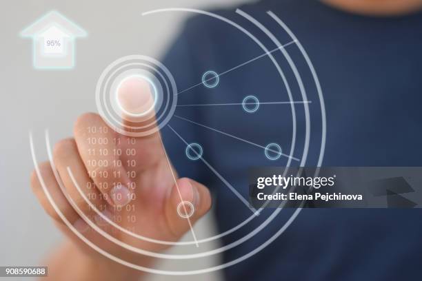 smart home controls - finger touchscreen stock-fotos und bilder
