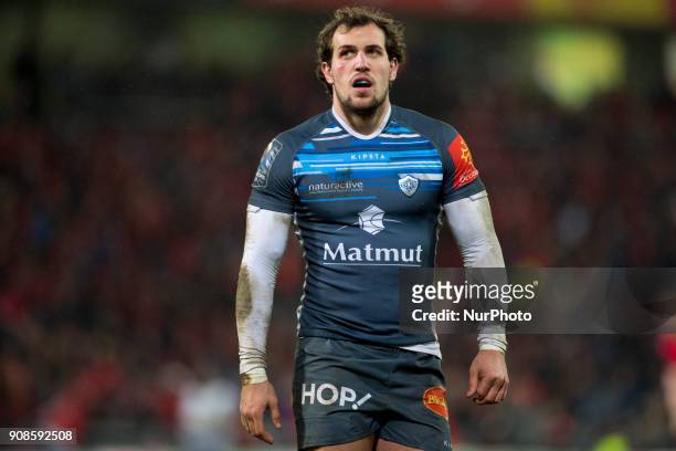 Kylian Jaminet of Castres during the European Rugby Champions Cup Round 6 match between Munster Rugby and Castres Olympique at Thomond Park in...