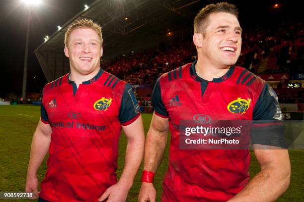 John Ryan and CJ Stander of Munster during the European Rugby Champions Cup Round 6 match between Munster Rugby and Castres Olympique at Thomond Park...