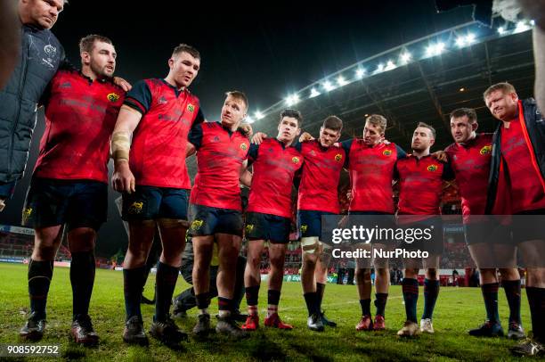Munster players after the European Rugby Champions Cup Round 6 match between Munster Rugby and Castres Olympique at Thomond Park in Limerick, Ireland...