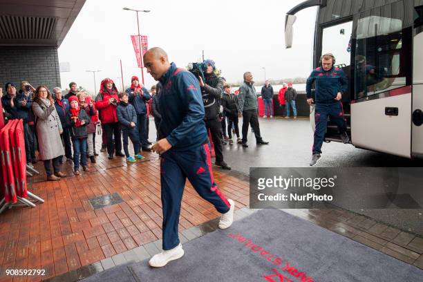 Simon Zebo of Munster arrived at the stadium during the European Rugby Champions Cup Round 6 match between Munster Rugby and Castres Olympique at...