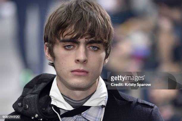 Lennon Gallagher walks the runway during the Lanvin Menswear Fall/Winter 2018-2019 show as part of Paris Fashion Week on January 21, 2018 in Paris,...