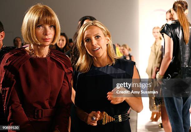 Editor-in-Chief of American Vogue Anna Wintour and designer Tory Burch attend the Tory Burch Spring 2010 presentation the Salon at Bryant Park on...