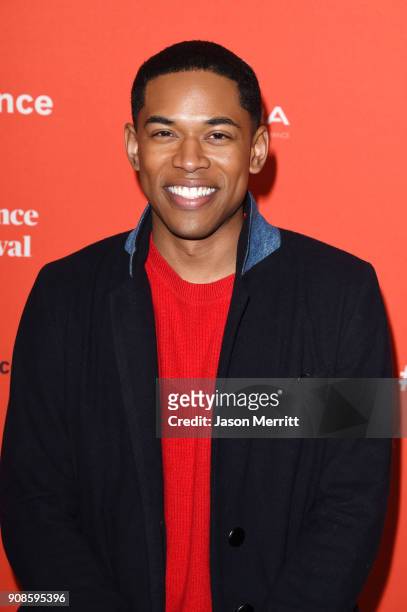 Kelvin Harrison Jr. Attends the "Assassination Nation" Premiere during the 2018 Sundance Film Festival at Park City Library on January 21, 2018 in...