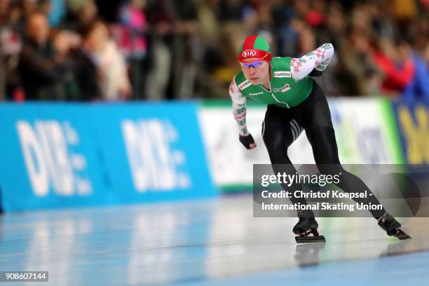 Marina Zueva of Belarus competes in the ladies 3000m Division A race during Day 3 of the ISU World Cup Speed Skating at...