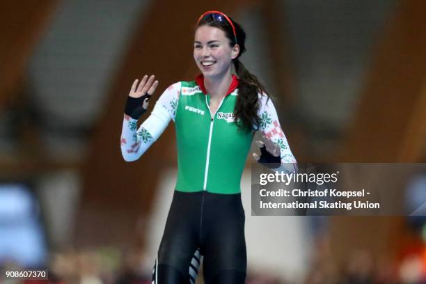 Marina Zueva of Belarus competes in the ladies 3000m Division A race during Day 3 of the ISU World Cup Speed Skating at...