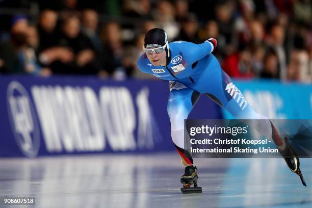 Competes in the ladies 3000m Division A race during Day 3 of the ISU World Cup Speed Skating at Gunda-Niemann-Stirnemann-Halle on January 21, 2018 in...