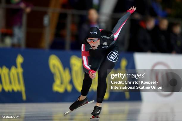 Ivanie Blondin of Canada competes in the ladies 3000m Division A race during Day 3 of the ISU World Cup Speed Skating at...