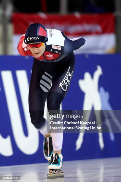 Martina Sablikova of Czech Republic competes in the ladies 3000m Division A race during Day 3 of the ISU World Cup Speed Skating at...