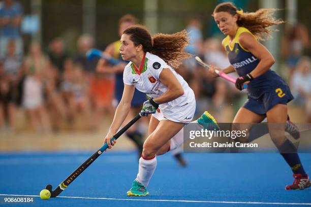 Rocio Gutierrez of Spain breaks the lines during game five of the International Test match series between the Australian Hockeyroos and Spain at...