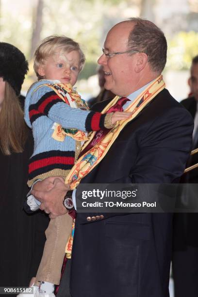 Prince Jacques of Monaco and Prince Albert II of Monaco attend the 42nd International Circus festival in Monte Carlo on January 21, 2018 in Monaco,...