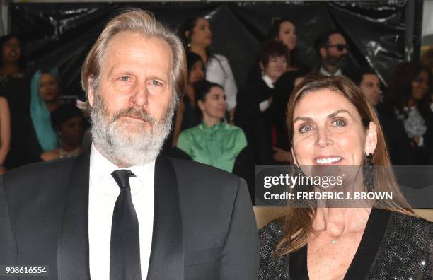 Jeff Daniels and Kathleen Treado arrive for the 24th Annual Screen Actors Guild Awards at the Shrine Exposition Center on January 21, 2018 in Los...