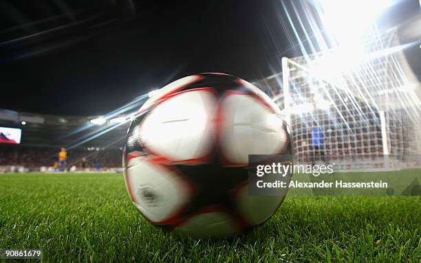 The official Champions League match ball is seen prior to the UEFA Champions League Group G match between VfB Stuttgart and Rangers FC on September...