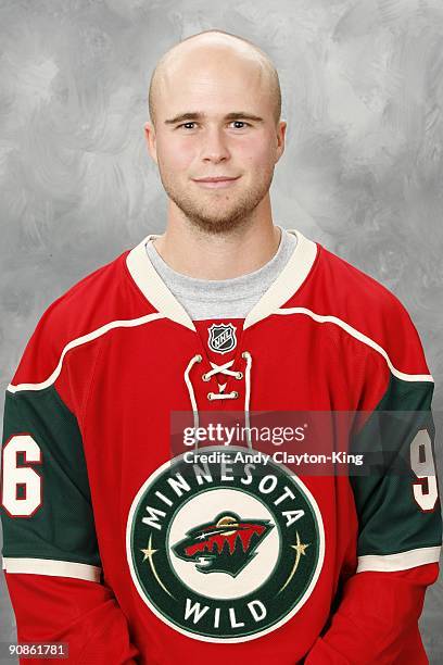 Pierre-Marc Bouchard of the Minnesota Wild poses for his official headshot for the 2009-2010 NHL season at the Xcel Energy Center on September 12,...
