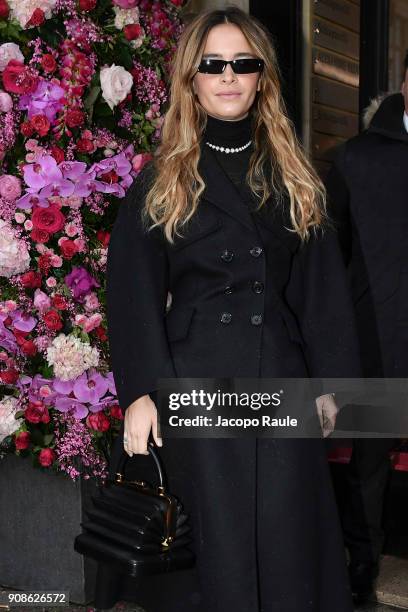 Miroslava Duma is seen arriving at Schiaparelli Fashion show during Paris Fashion Week : Haute Couture Spring/Summer 2018 on January 22, 2018 in...