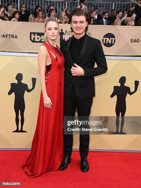 Maika Monroe, Joe Keery arrives at the 24th Annual Screen Actors-Guild Awards at The Shrine Auditorium on January 21, 2018 in Los Angeles, California.