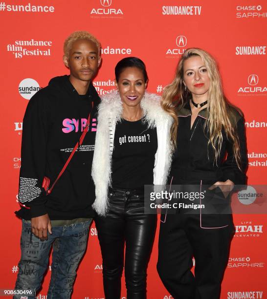 Jaden Smith, Jada Pinkett Smith, and director Crystal Moselle attend the 'Skate Kitchen' Premiere during 2018 Sundance Film Festival at Park City...