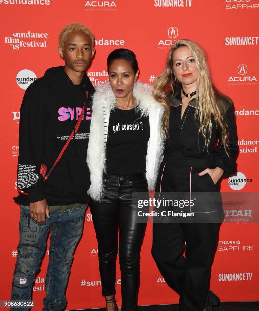 Jaden Smith, Jada Pinkett Smith, and director Crystal Moselle attend the 'Skate Kitchen' Premiere during 2018 Sundance Film Festival at Park City...