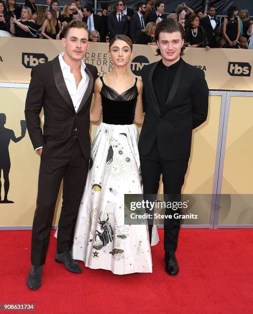 Actors Dacre Montgomery, Natalia Dyer and Joe Keery arrives at the 24th Annual Screen Actors-Guild Awards at The Shrine Auditorium on January 21,...