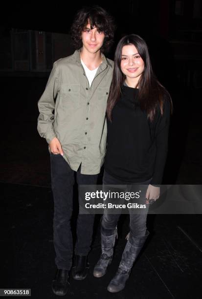 Nat Wolff and Miranda Cosgrove pose backstage at "Billy Elliot The Musical" on Broadway at the Imperial Theatre on September 15, 2009 in New York...