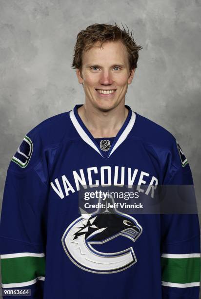 Christian Ehrhoff of the Vancouver Canucks poses for his official headshot for the 2009-2010 NHL season in Vancouver, British Columbia, Canada.