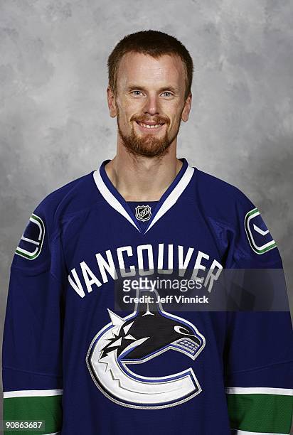 Daniel Sedin of the Vancouver Canucks poses for his official headshot for the 2009-2010 NHL season in Vancouver, British Columbia, Canada.