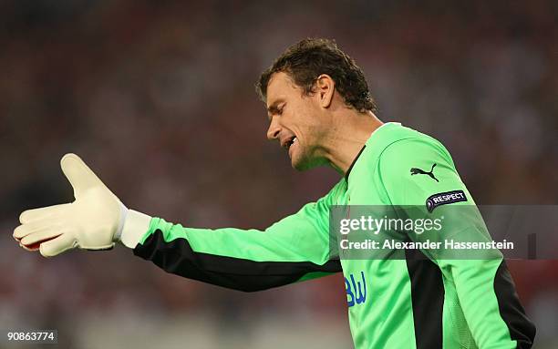 Jens Lehmann of Stuttgart reacts during the UEFA Champions League Group G match between VfB Stuttgart and Rangers FC on September 16, 2009 in...